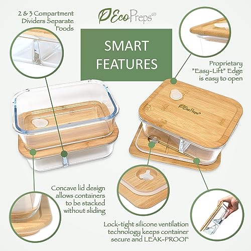 3 Pack Glass Meal Prep Containers with Bamboo Lids L7280