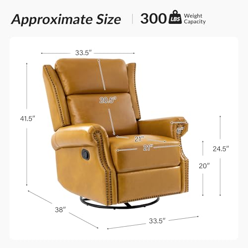 Genuine Leather Swivel Rocker Recliner with Footrest and Lumbar Support A135
