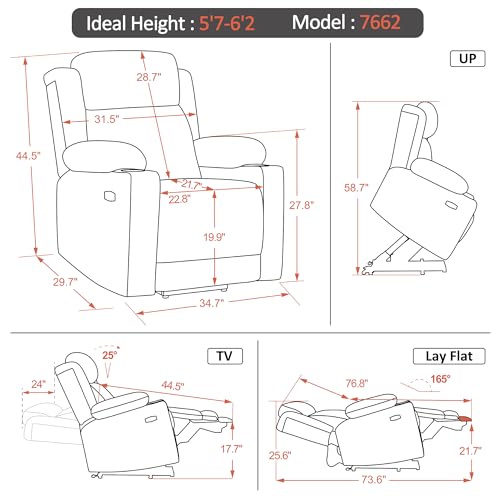 Large Dual Motor Power Lift Recliner Chair with Massage and Heat, Fabric (Grey, Large) Y6730