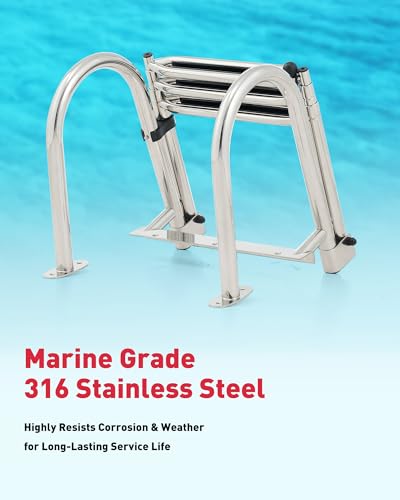 3 Step Telescoping Boat Ladder with 400lb Strength 316 Stainless Steel Nonslip Steps R823