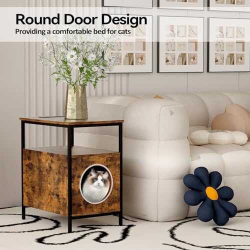 Wood Cat End-Table with Charging Station, 13" D x 18.9" W x 21.65" H C138