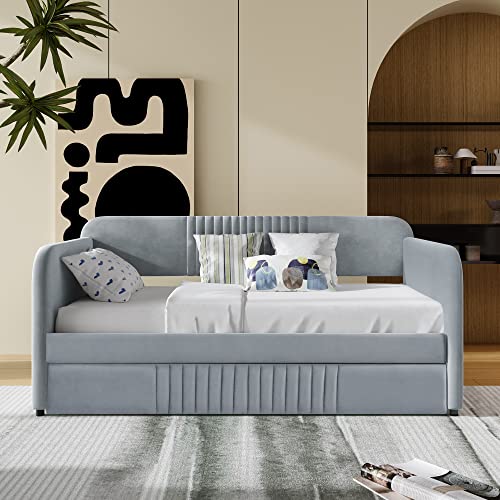 Twin Size Upholstered Daybed with 2 Storage Drawers Velvet Y163212