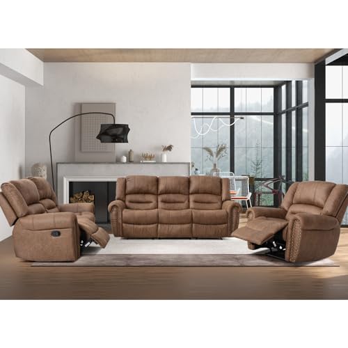 Manual Recliner Sofa Set, 2 Pieces, Nut Brown L26892