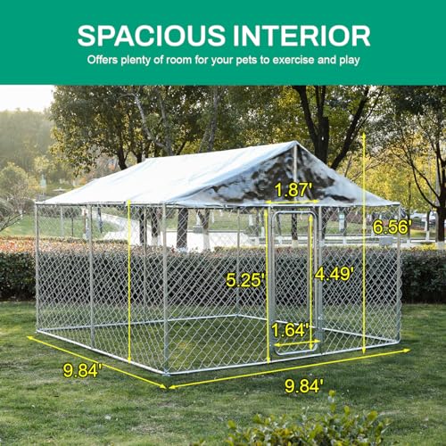 8 x 8 FT Galvanized Chain Link Outdoor Dog Kennel with Roof M3619