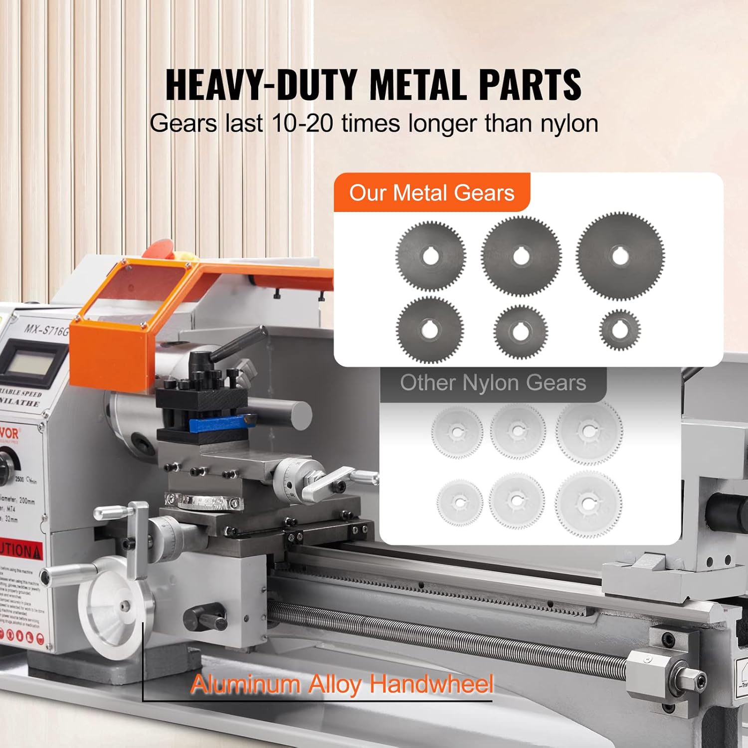 Mini Metal Lathe Machine, 7'' x 16'', 800W Precision Benchtop Power Metal Lathe S43644