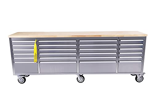 72-inch Tool Chest with 15 Drawers and Wheels, Rolling Tool Box with Wood Top N2256