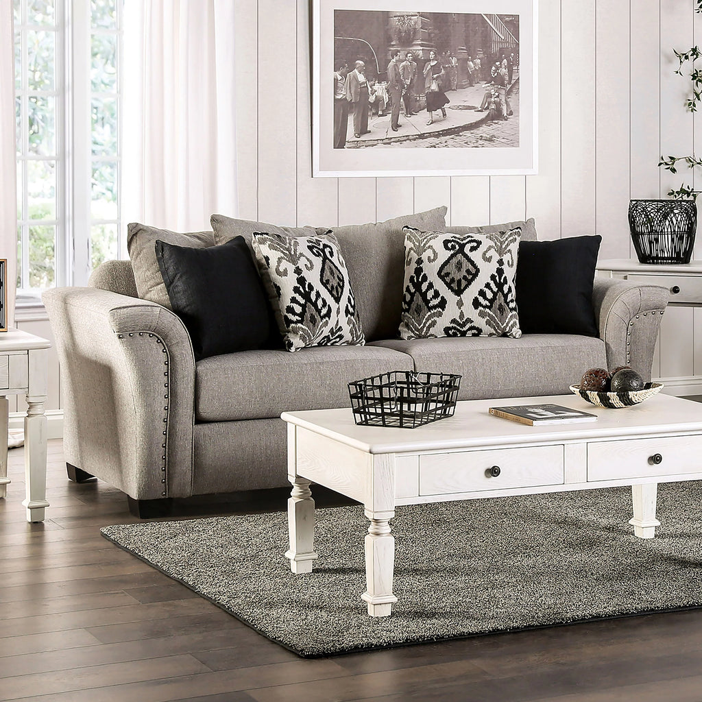 Light Taupe Fabric Upholstered Sofa E5890