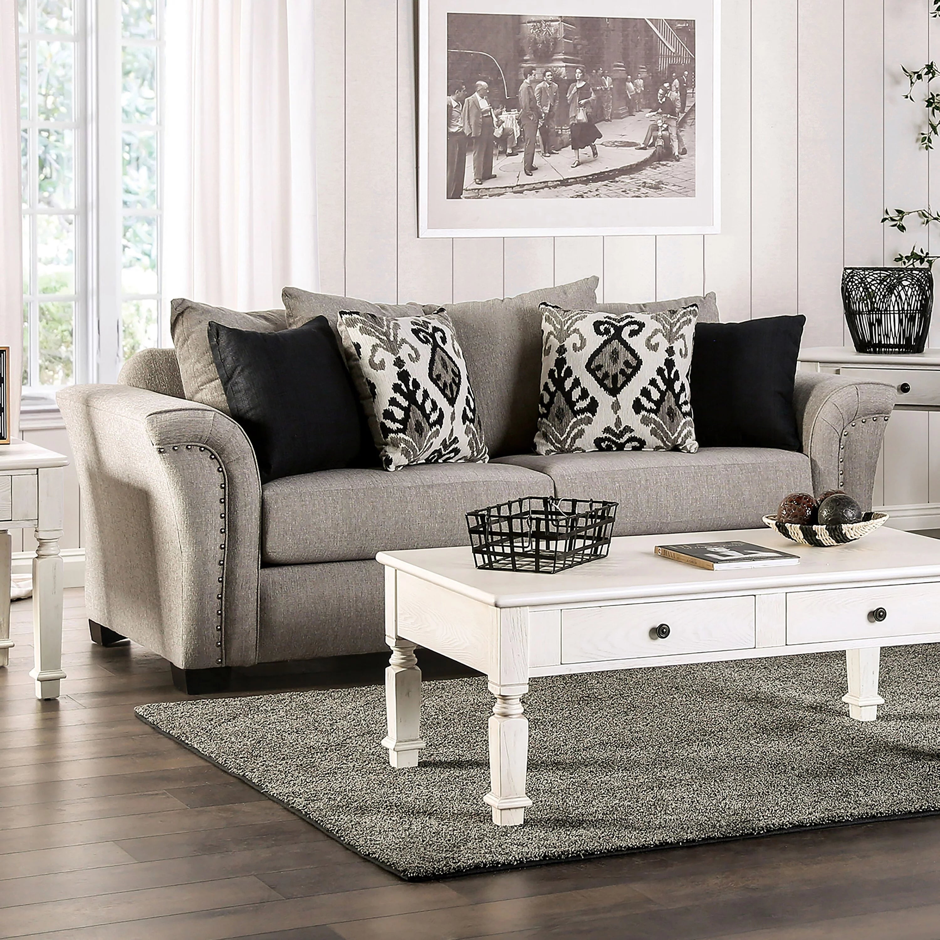 Light Taupe Fabric Upholstered Sofa E5890