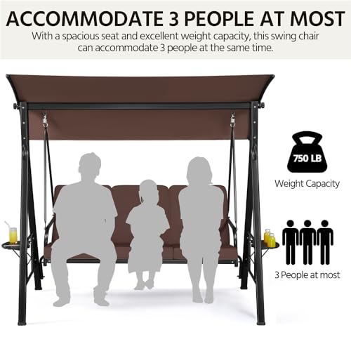 Dark Brown 3-Seat Outdoor Patio Swing with Sunshade D3316