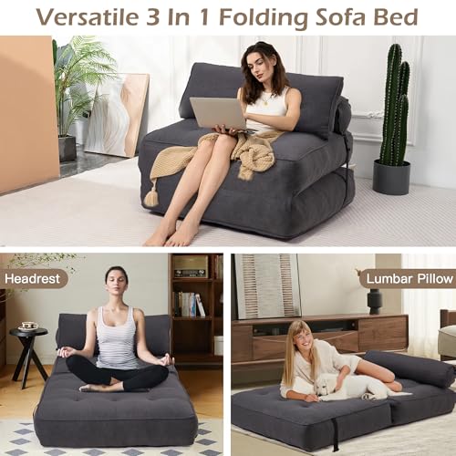 Grayish Blue Folding Sofa Bed with Corduroy Fabric Q995574