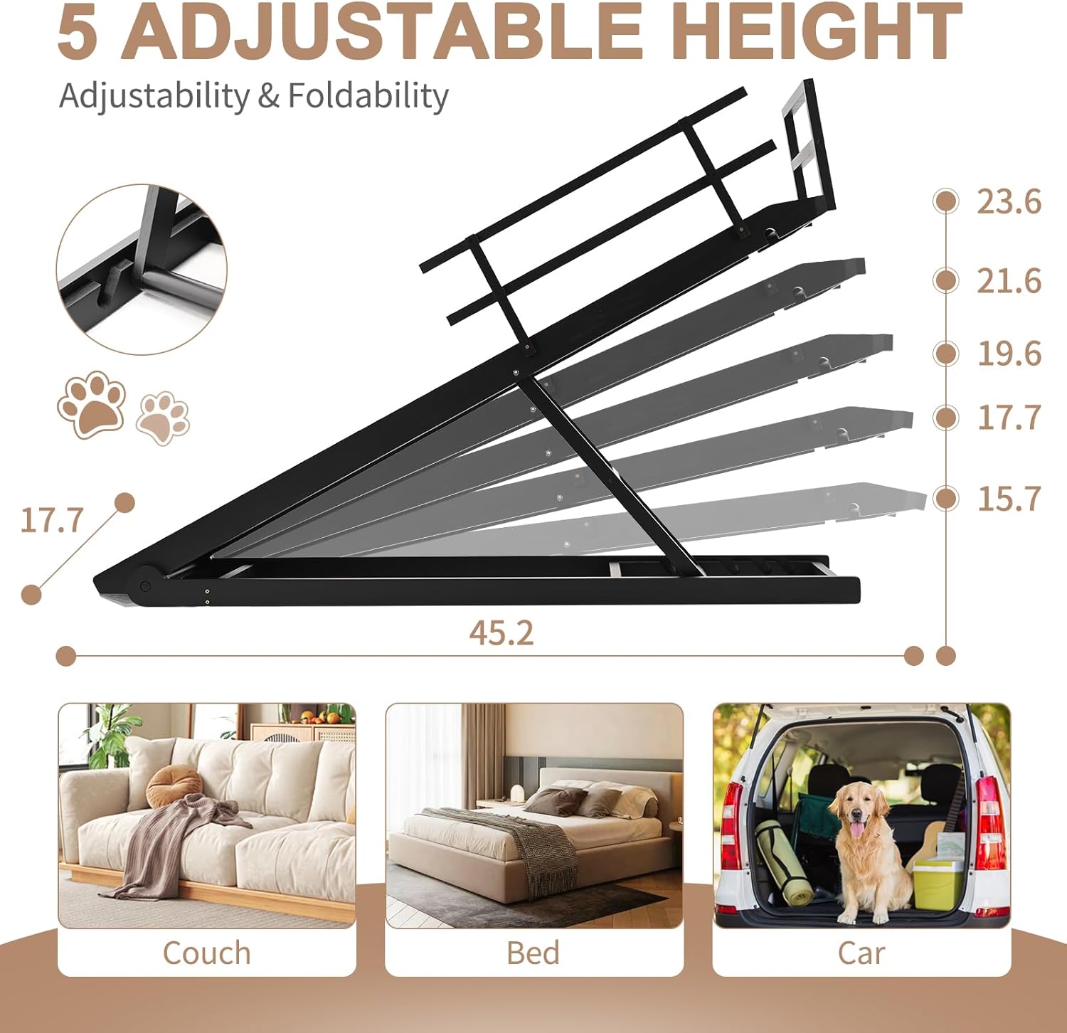 5 Level Adjustable Folding Pet Ramp, 45.2" Long B98366