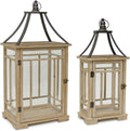 Set of 2 Wood and Metal Candle Lantern L456