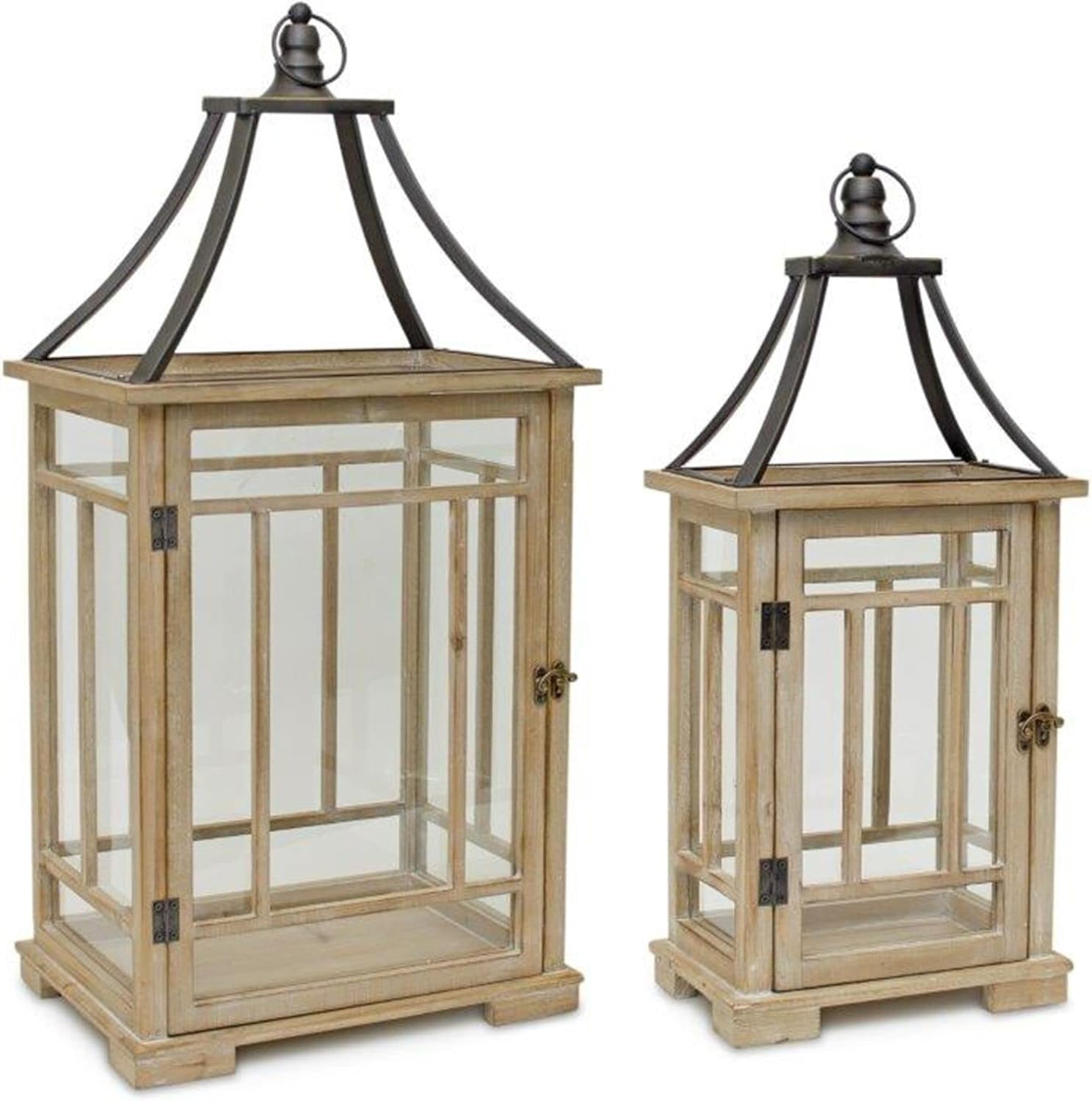 Set of 2 Wood and Metal Candle Lantern L456