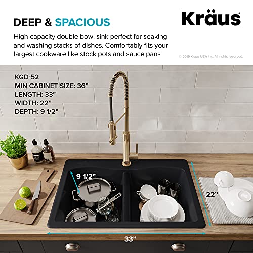 33” Dual Mount Single Bowl Granite Kitchen Sink in Black I558