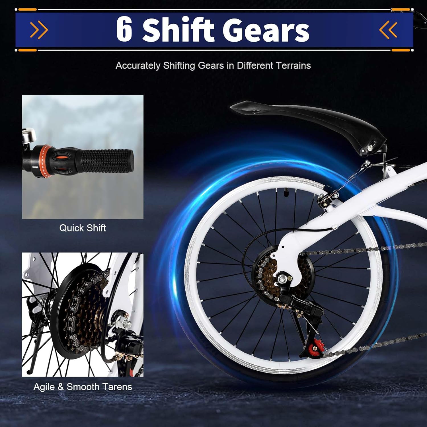 20 Inch 6 Speed Folding Bicycle White C43335