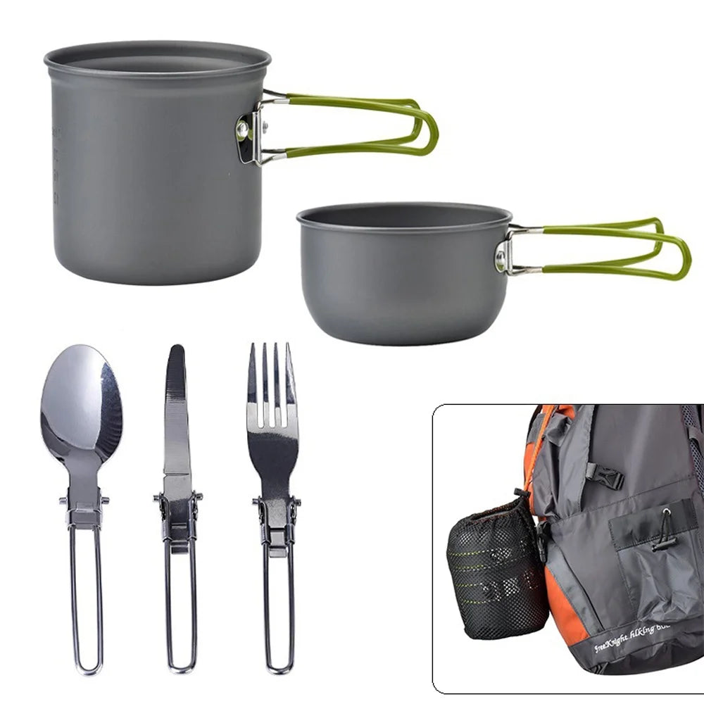 Ultralight Camping Cookware Utensils Outdoor Tableware Set Pot Pan 1-2persons J4366
