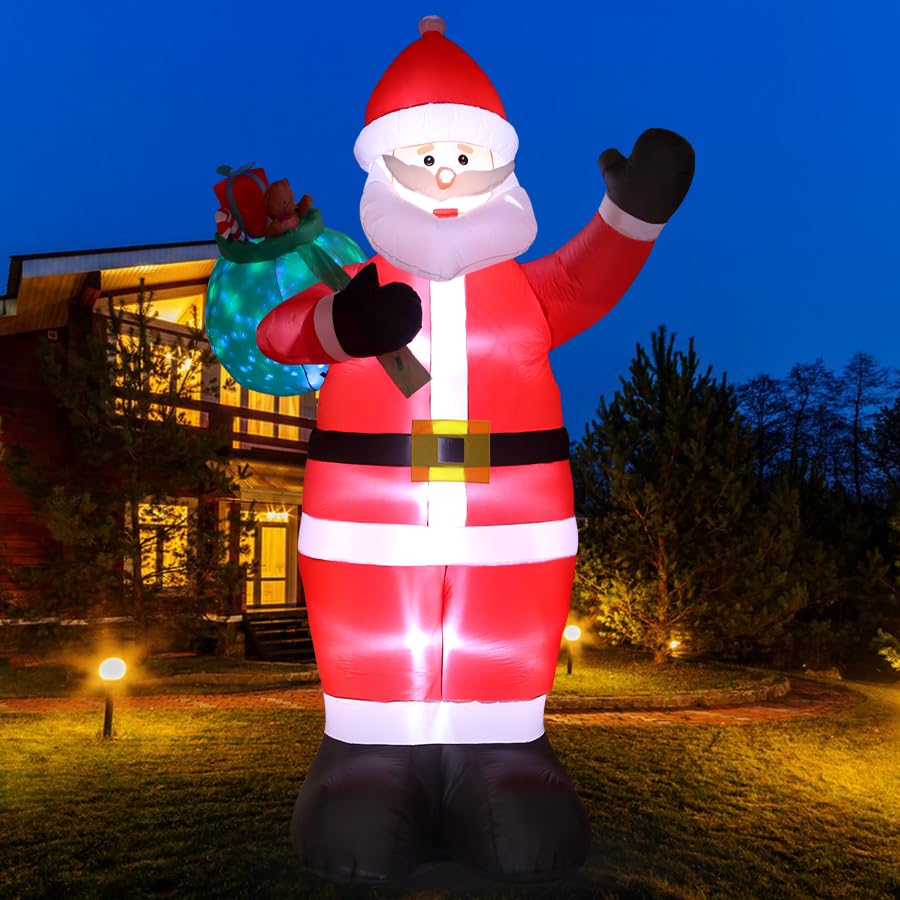 12FT Giant Christmas Inflatables LED Lighted Blow Up Santa Claus with Rotating Lights B782922