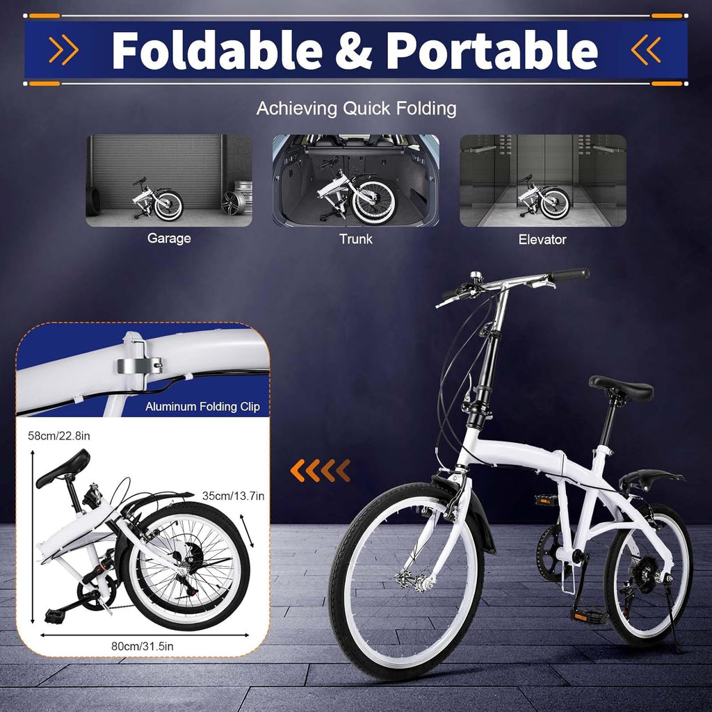 20 Inch 6 Speed Folding Bicycle White C43335