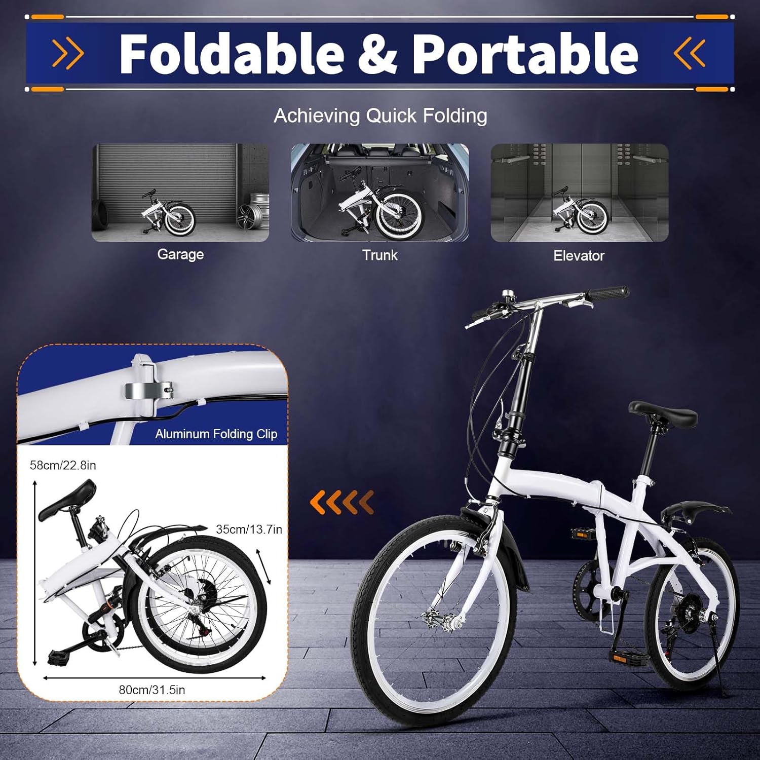 20 Inch 6 Speed Folding Bicycle White C43335