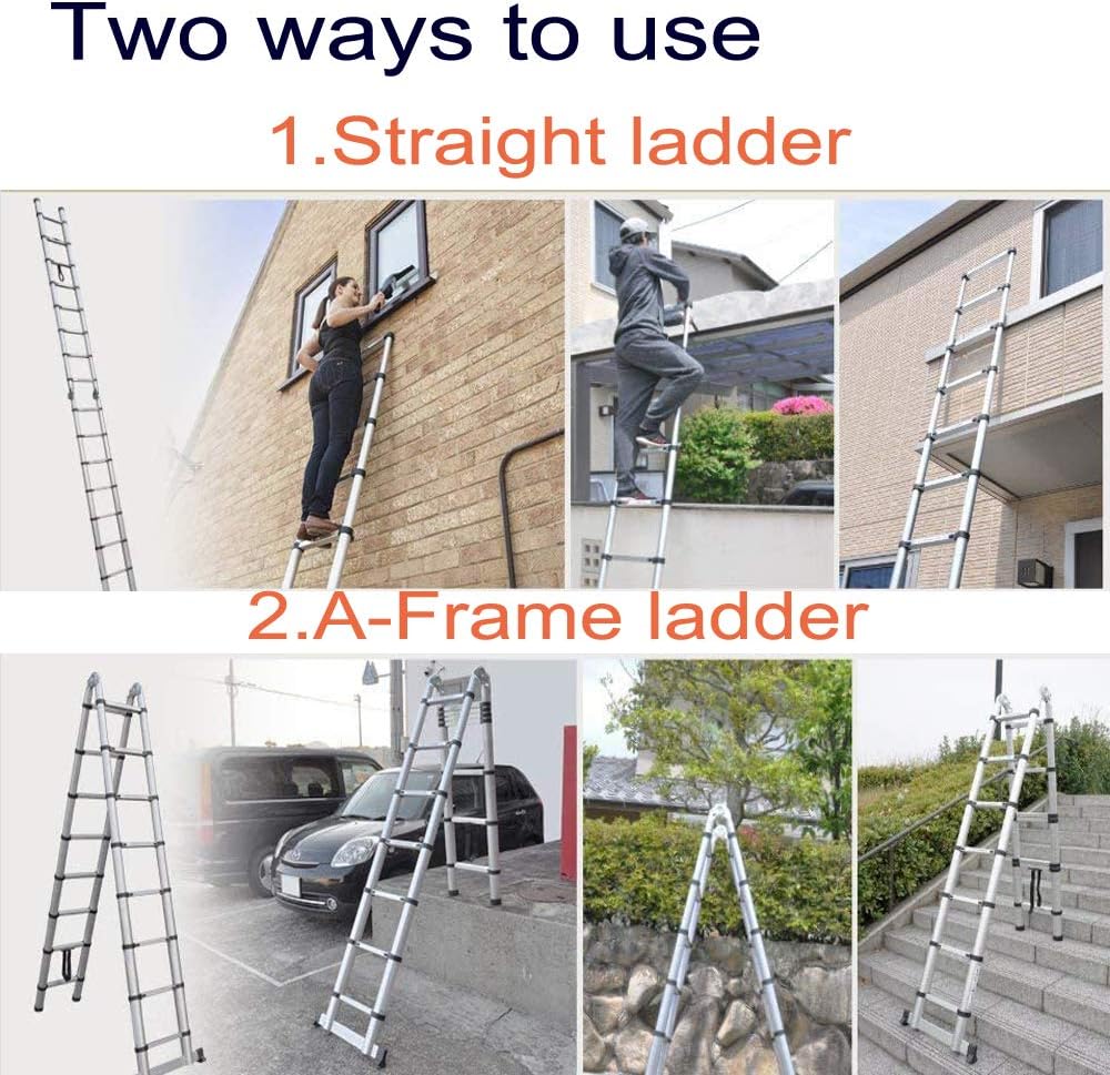 16.5FT/5M Telescopic Aluminum Extension Ladder with Slip-Proof Feet F7580