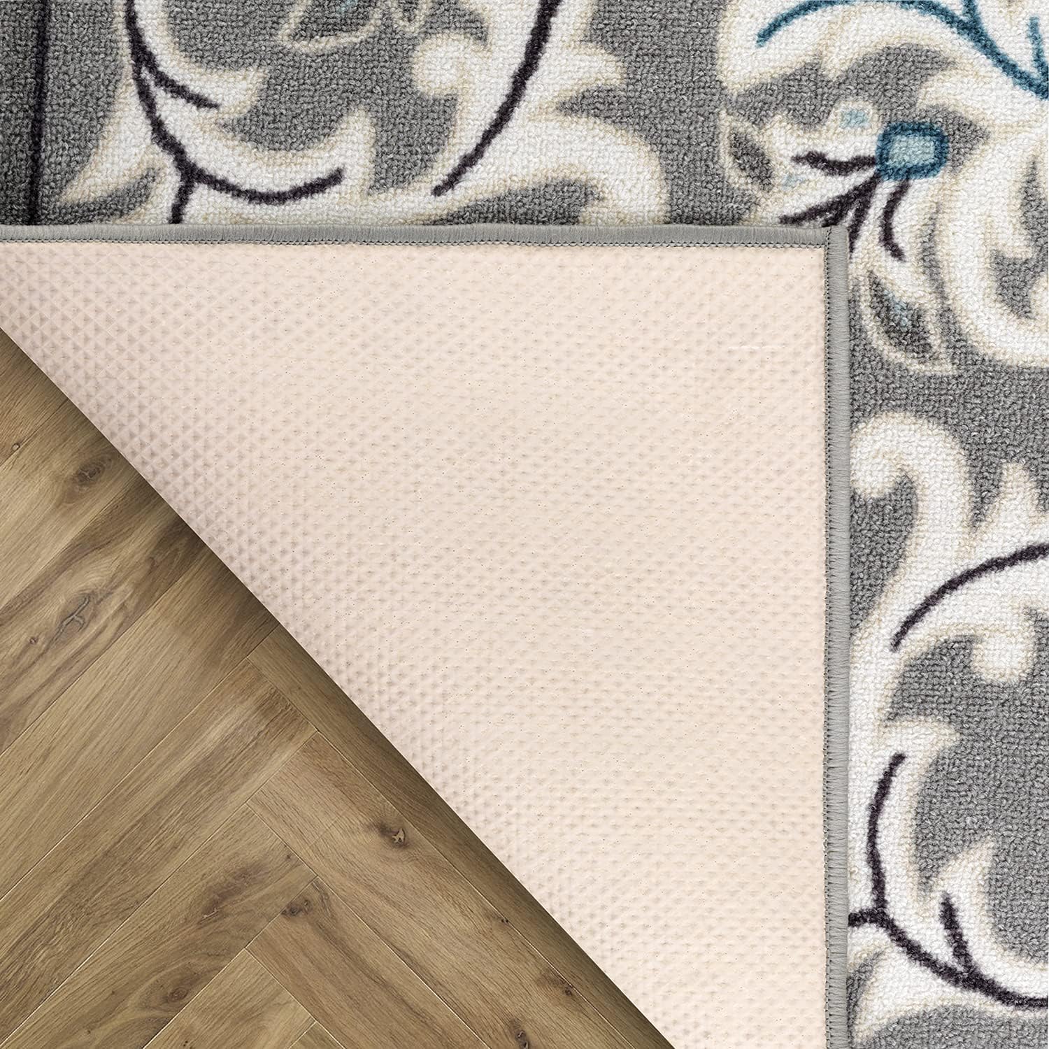 Gray 6'7" x 9' Non-Skid Rubber Backing Floral Area Rug N239
