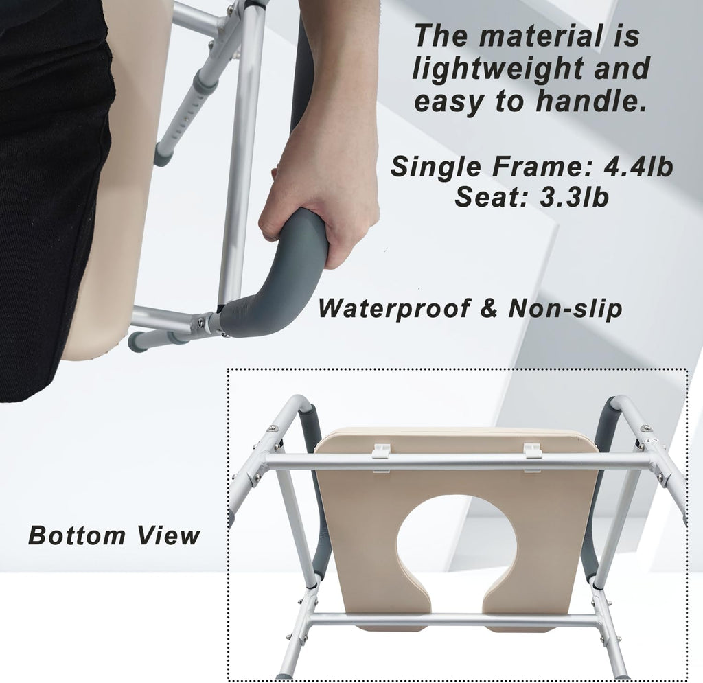 Raised Toilet Seat with Arms and U Shape Soft Cushion 400lbs 25.4in Width Height Adjustable N1414