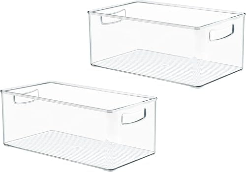 2 Pack Deep Freezer Organizer Bins, Stackable Chest Freezer Storage Bins, Food-Grade Plastic C1526