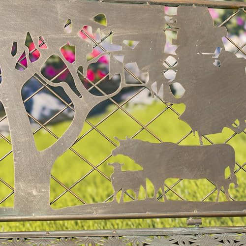 Green Iron Garden Bench with Blooming Tree Backrest O687