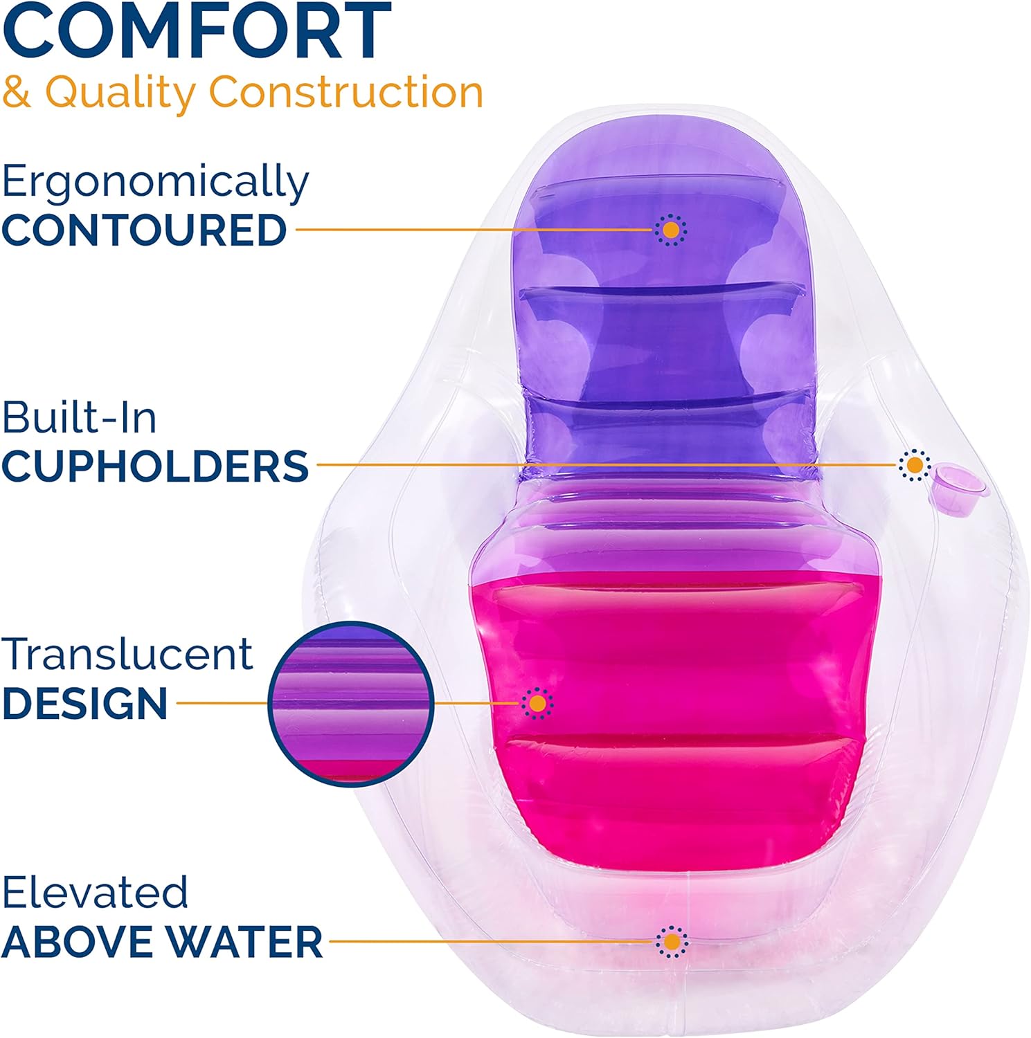 Translucent Inflatable Pool Float with Cup Holder C463