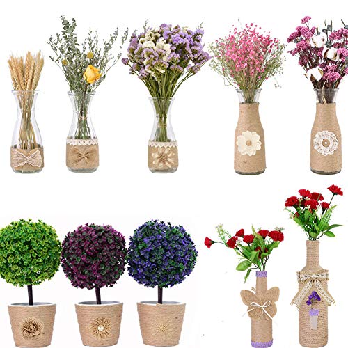 24 Burlap Flowers and Bowknots, 5 Lace Burlap Ribbon Rolls, 1 Twine Ribbon and Glue Point Z6490