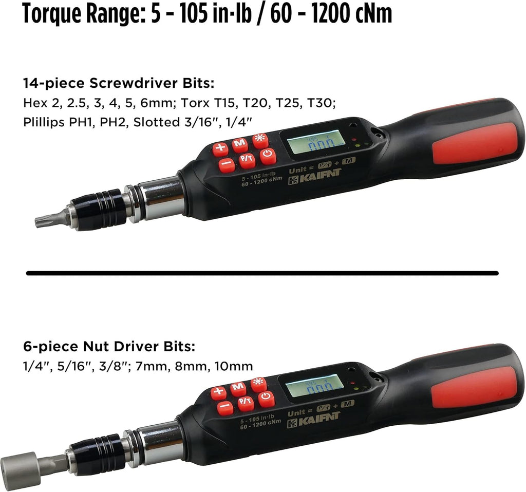 Digital Torque Screwdriver Wrench Set, 5 to 85 in·lbs U703