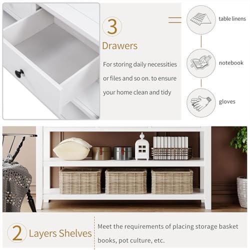 Beige 50" Solid Wood Console Table with 3 Drawers F50887