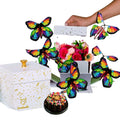 White & Gold Foil Celebration Explosion Flying Butterfly Surprise Cake & Flowers Gift Box Y6521