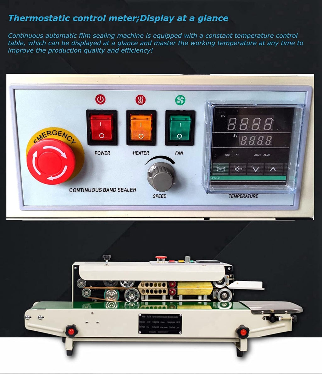 Continuous Sealing Machine Automatic Band Sealer with Digital Thermostat for Plastic Poly Bag Film 110V P565