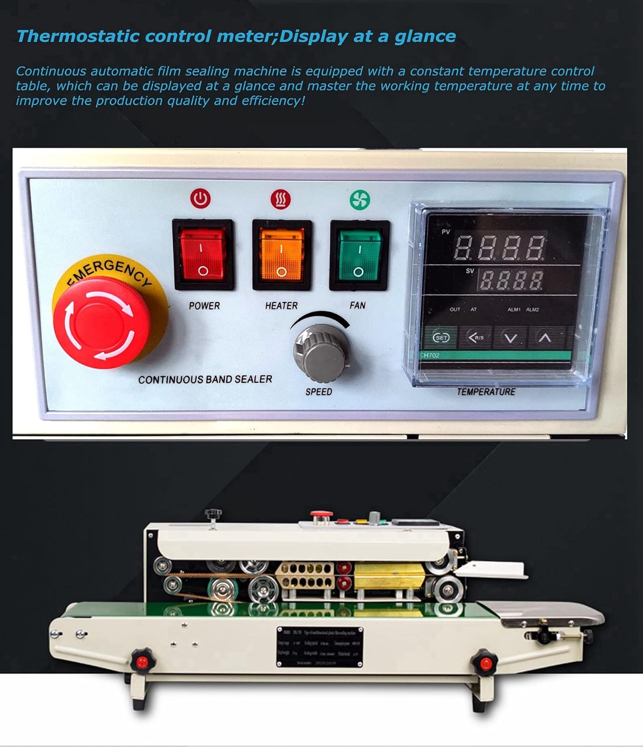 Continuous Sealing Machine Automatic Band Sealer with Digital Thermostat for Plastic Poly Bag Film 110V P565