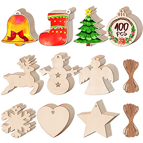 100PCS Unfinished Predrilled Wood Circles Christmas Ornaments X7222