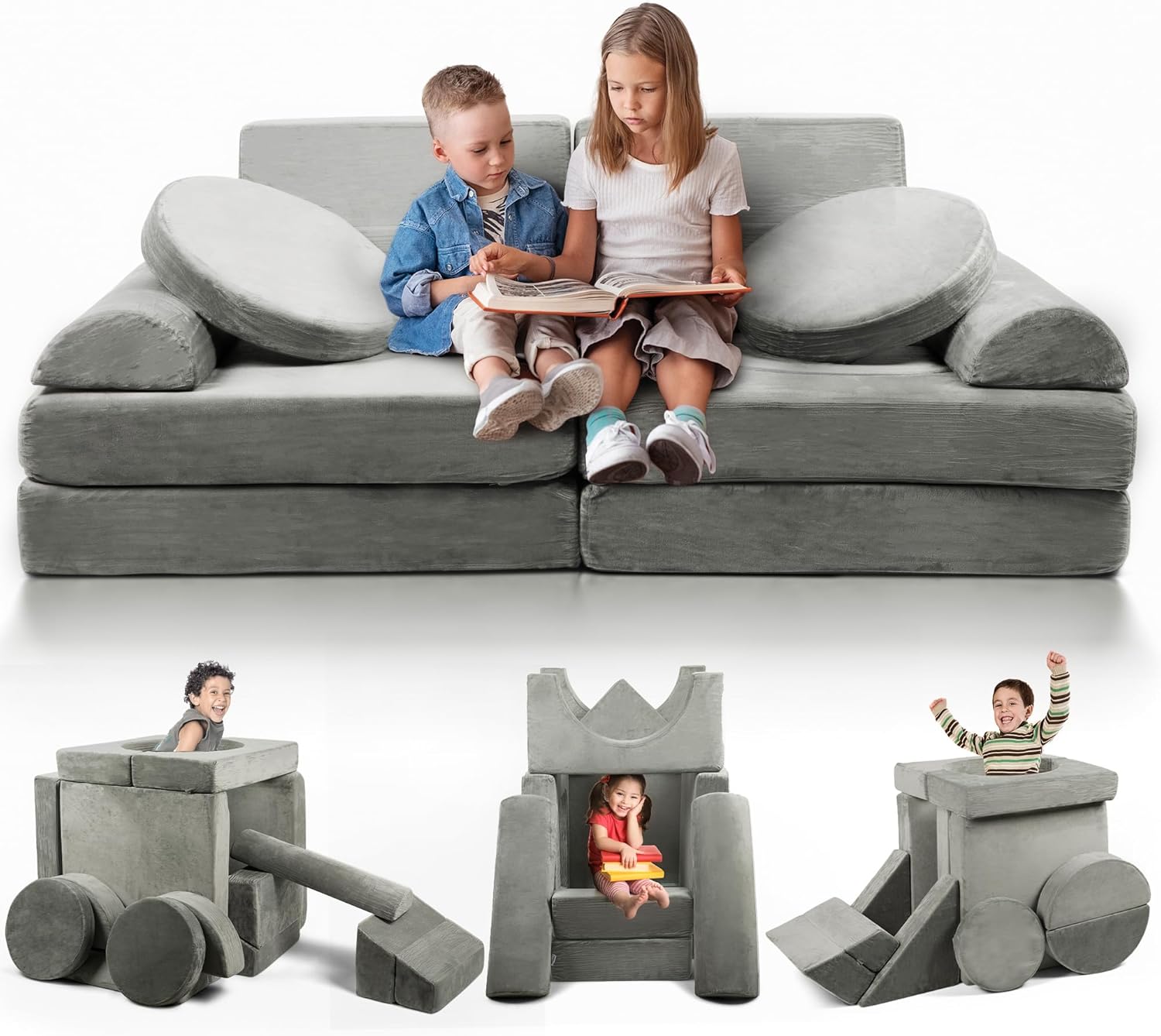 15 Pieces Buildable Plush Play Couch Panels with Ball Pit Square C7168