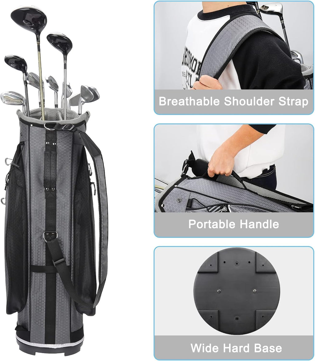 Golf Cart Bag with 14 Way Divider Top, 8 Pockets, Cooler Pouch, Rain Hood, Dust Cover, Detachable Single Strap O54264