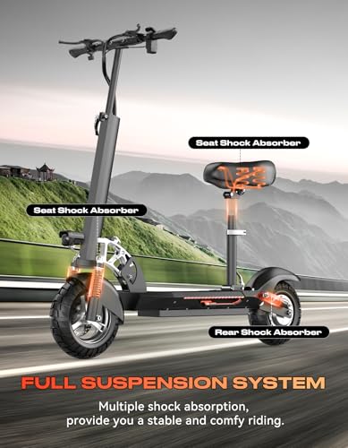 1500W Peak Motor 45 Miles Range 30MPH Top Speed 10" Off Road Tires Dual Suspension Folding Electric Scooter H790391