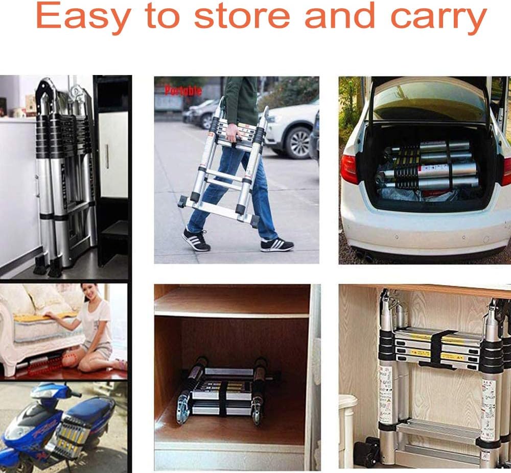 16.5FT/5M Telescopic Aluminum Extension Ladder with Slip-Proof Feet F7580