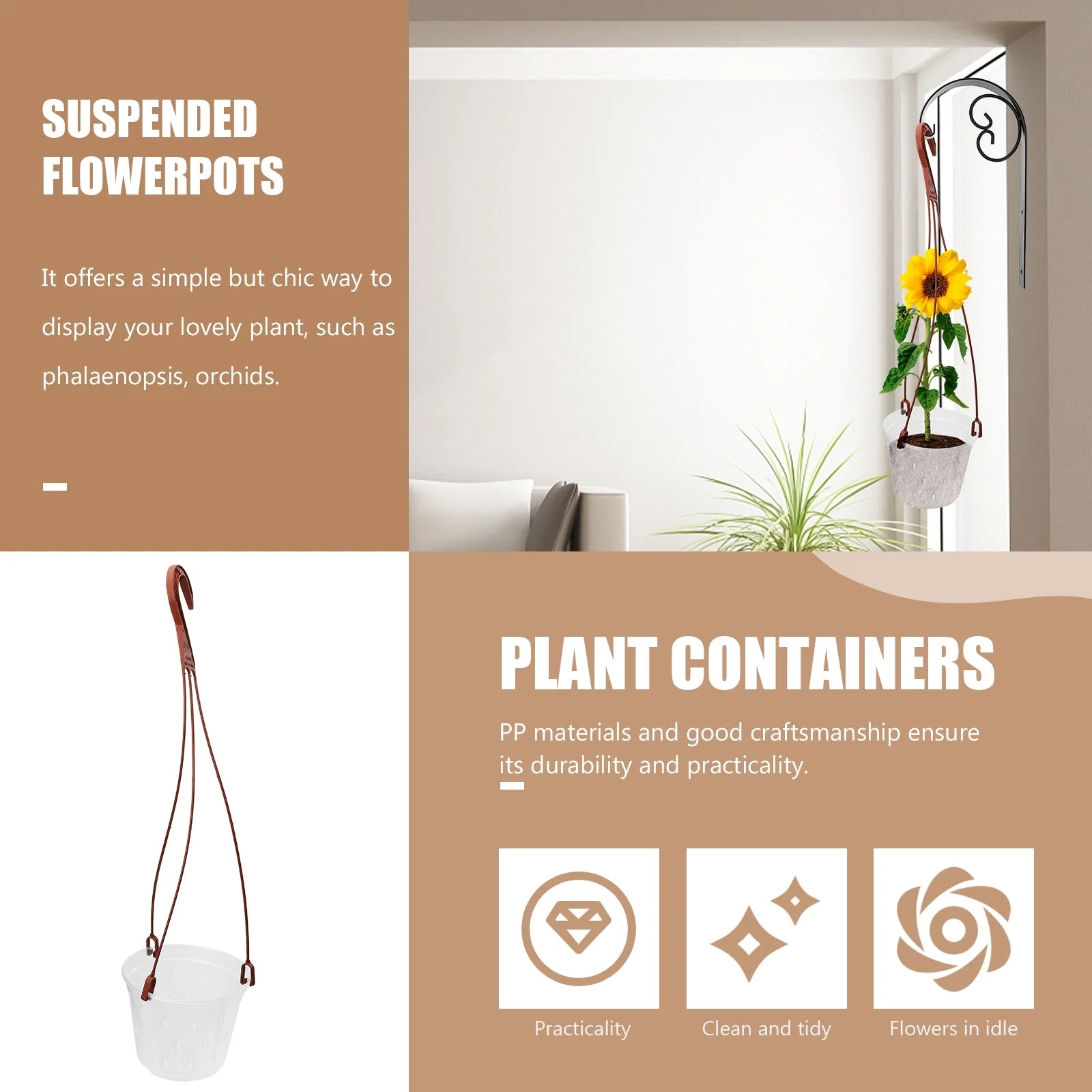 5 Sets Hanging Flower Pot Planter PP Material Pots Root Control T2146