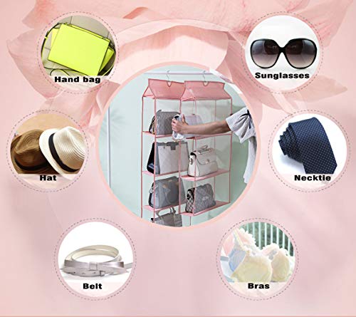 Gray Hanging Clear Handbag Purse Organizer with Hook 4 Pockets, 47.2 L x 15.7 W x 6.3 D M337475