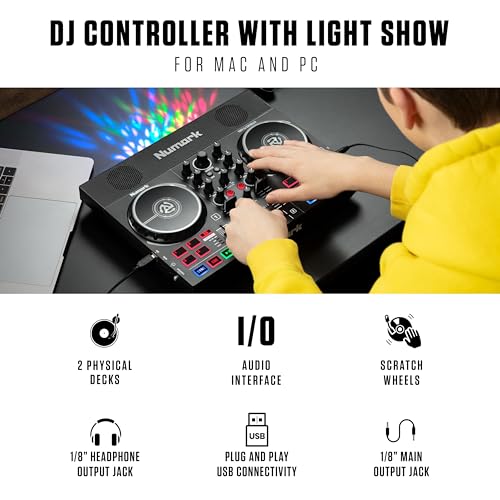 DJ Controller Bundle with Party Lights, 2 Decks, DJ Mixer, Audio Interface and DJ Headphones C13868