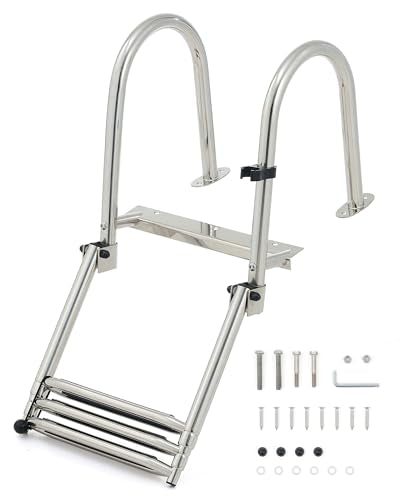 3 Step Telescoping Boat Ladder with 400lb Strength 316 Stainless Steel Nonslip Steps R823