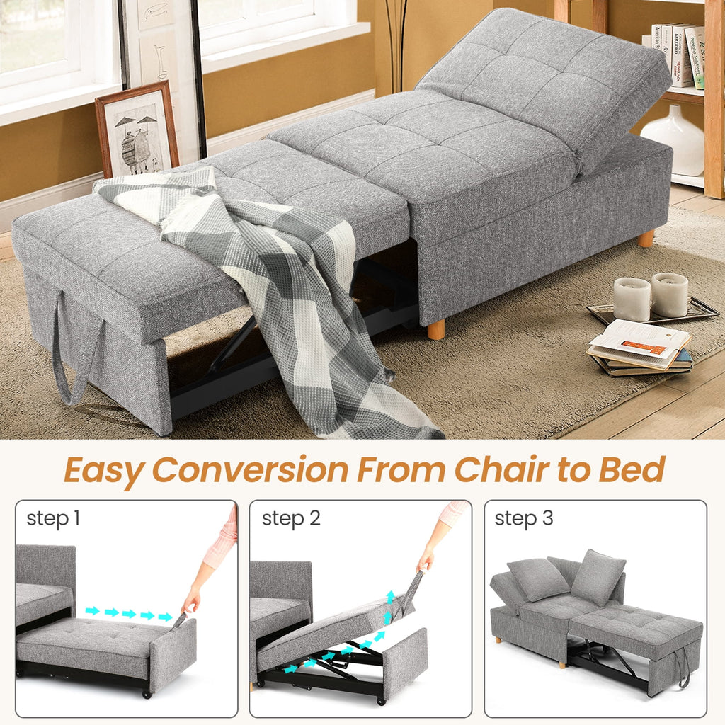 Gray Linen Convertible Sofa Bed 3-Seat Futon B164899
