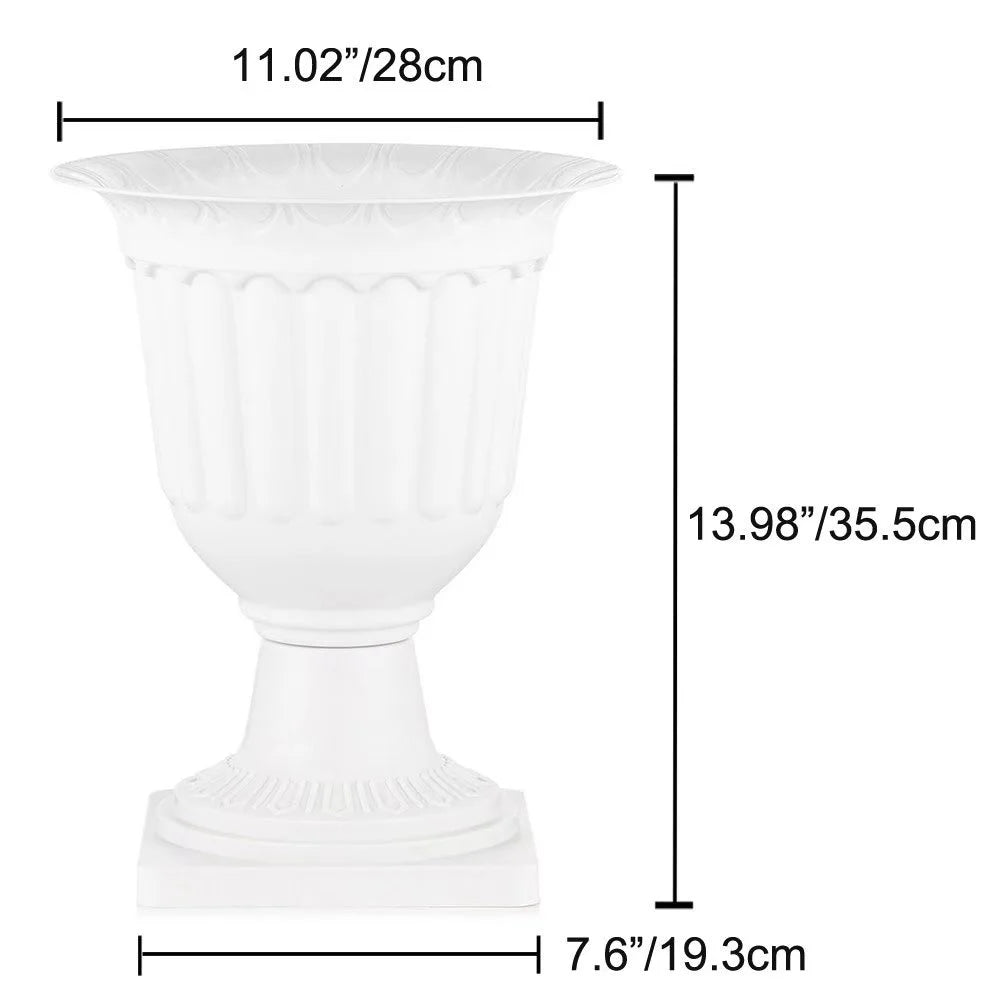White Pedestal Plastic Urn Planter Set of 2 J13035