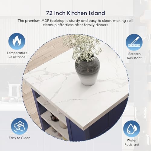 72'' White Kitchen Island with 3 Drawers K307131