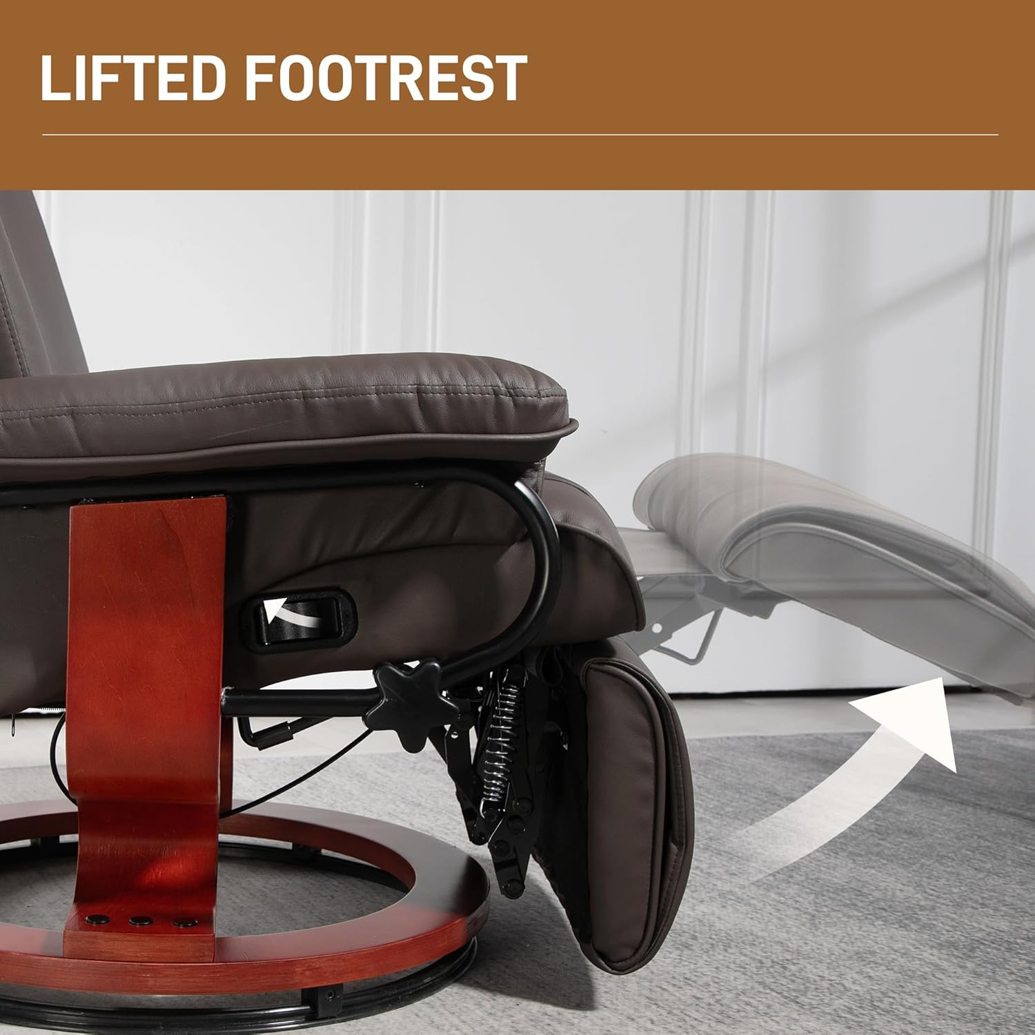 Brown PU Leather Manual Swivel Recliner Chair with Footrest S587819