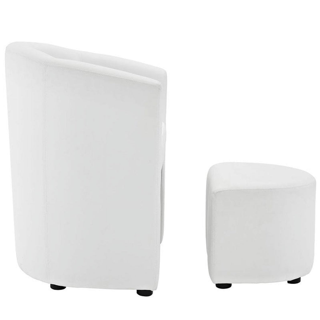 2 Piece Faux Leather Accent Chair Set with Ottoman in White Z1315
