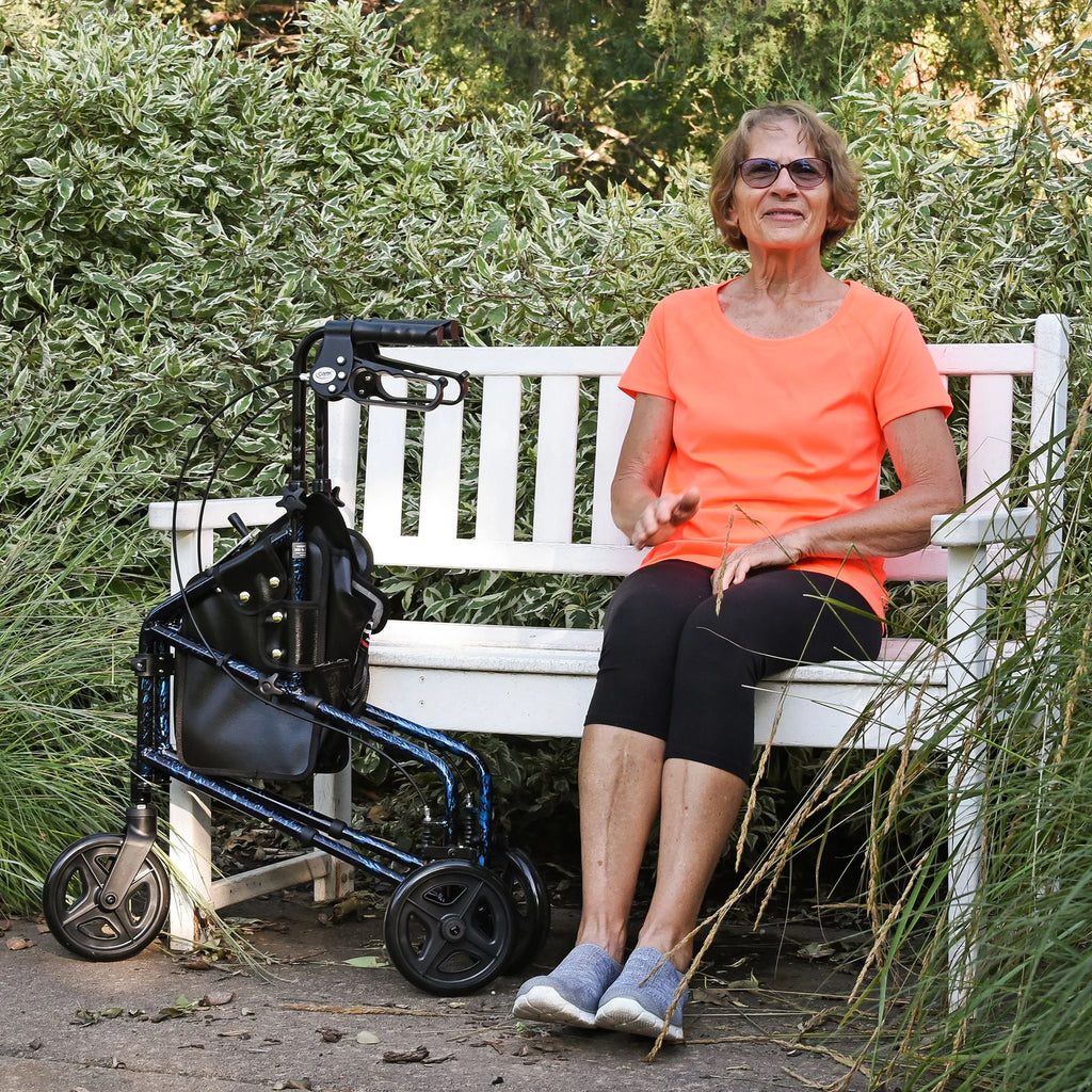 Aluminium 3 Wheel Rollator Walker, Height Adjustable Handles, 250 lb Capacity R929